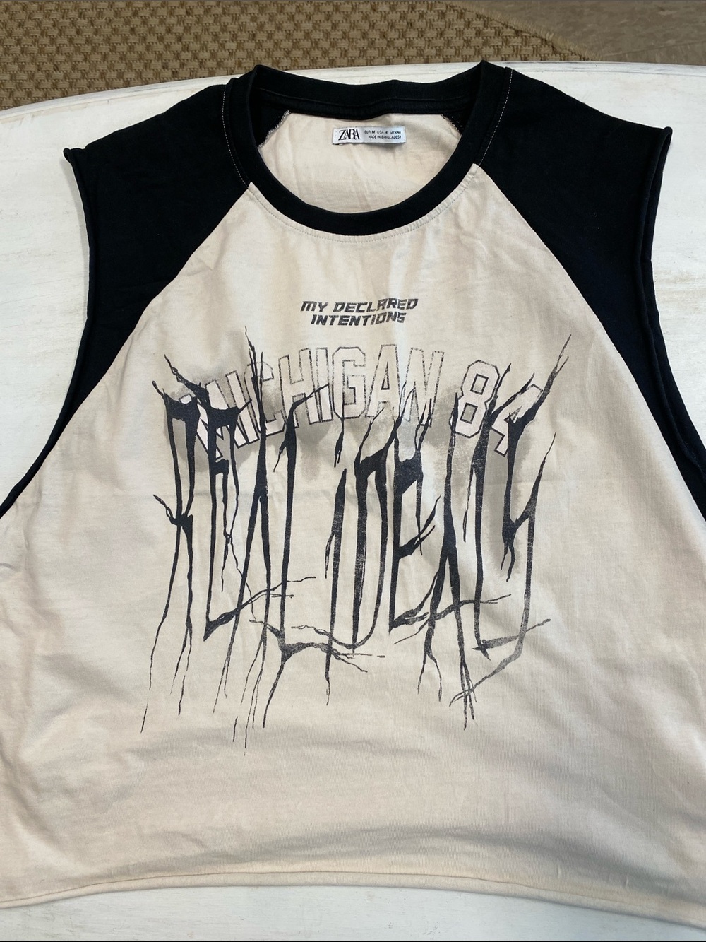 ZARA Two-Tone Graphic Raglan Sleeve - Cream & Black